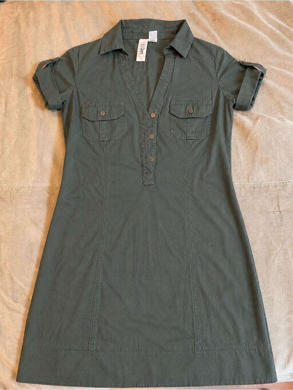 Vintage 90s Utility Shirt Dress in Olive Green